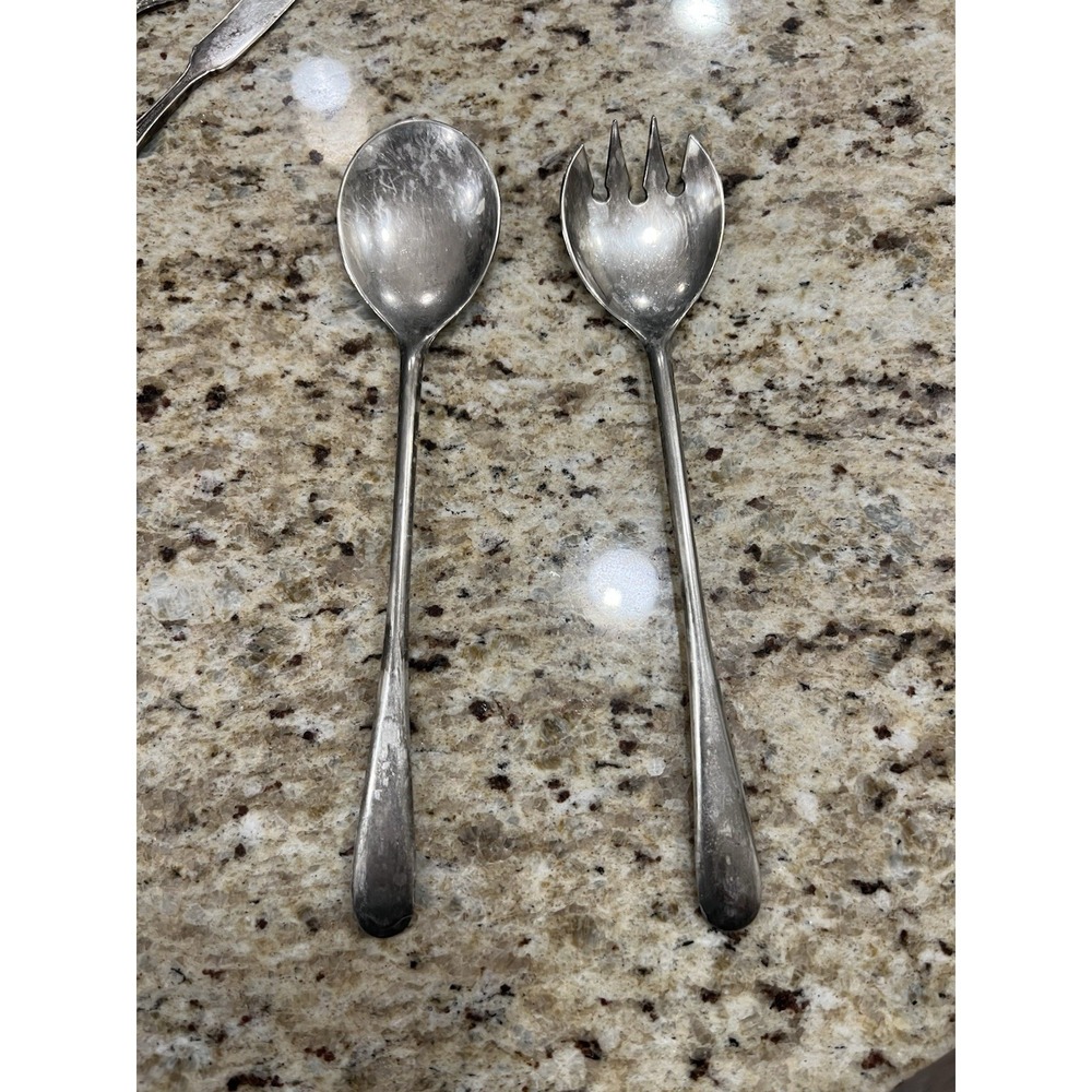 VTG Silver Plated Salad Serving Spoon Fork Set From ITALY 2 Piece Italian 9"